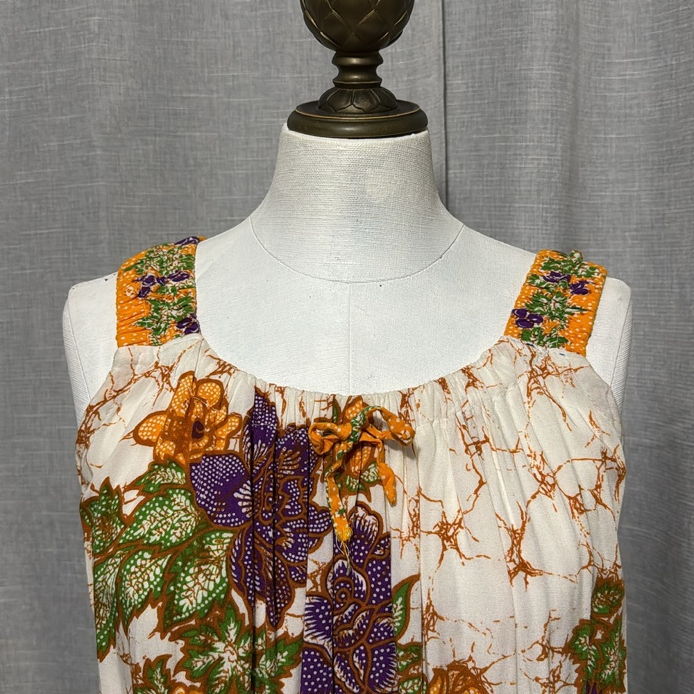Batik Dress-Sz S/M-Cotton Blend Popover Style-Boho Chic Casual - Picture 3 of 15